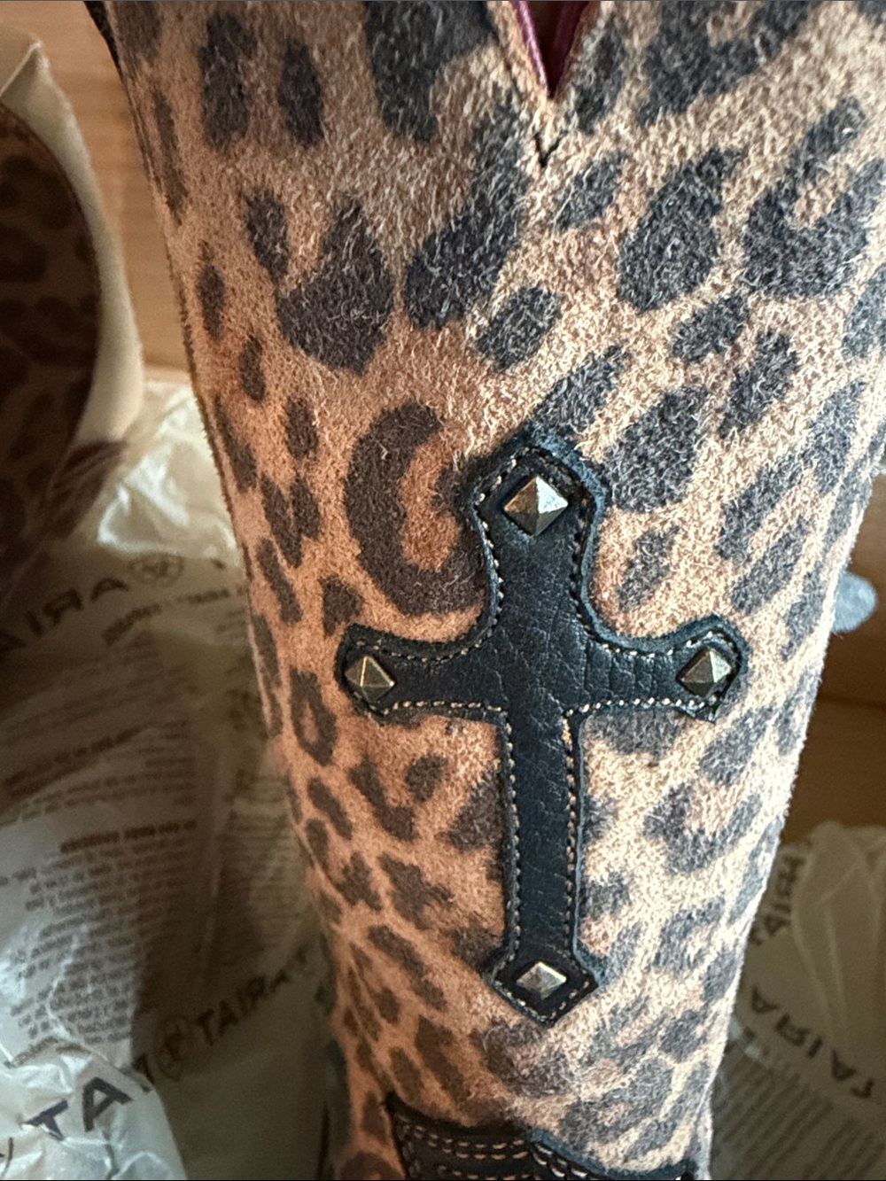 Ariat Leopard Print Western Cowgirl Boots - Black & Brown and red. New in box - Picture 6 of 11